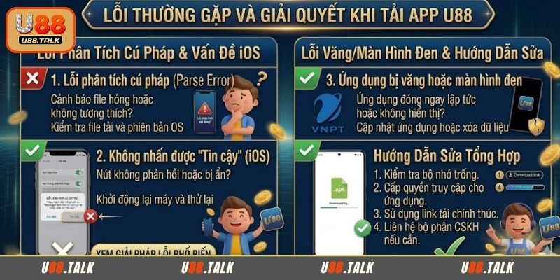 Lỗi thường gặp và giải quyết khi tải app U88