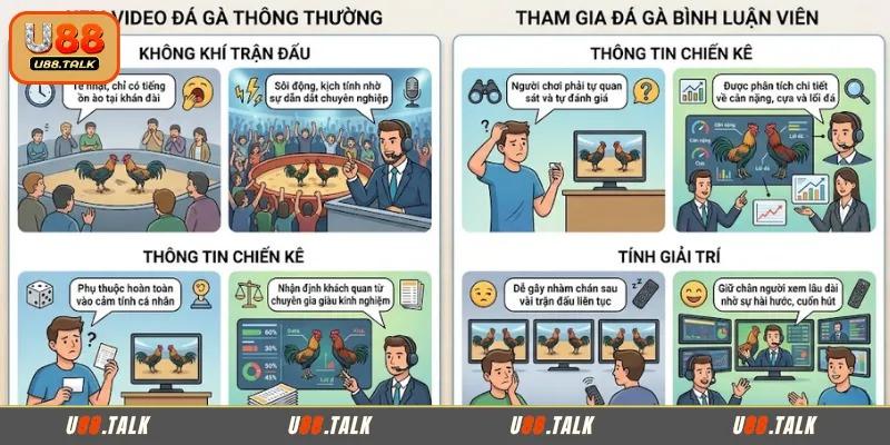 So sánh xem đá gà thường và đá gà có bình luận